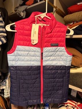 Vineyard Vines Girls Pink, Light Blue & Navy Quilted Puffer Vest